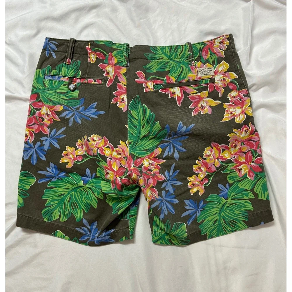 Polo Ralph Lauren Mens 36 Tropical Floral Shorts Straight Fit Green Pink Orchid